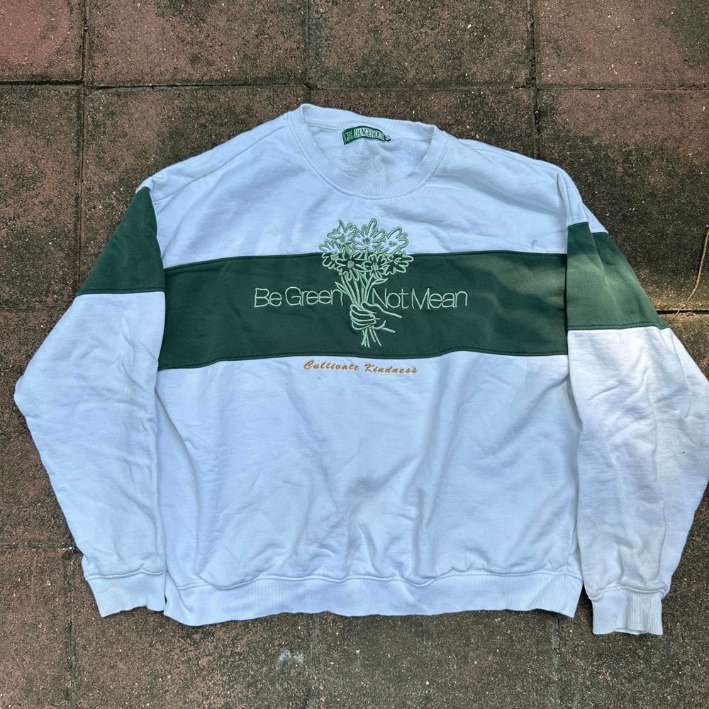 Girl Dangerous white striped "be green, not mean" crewneck sweatshirt Size XL